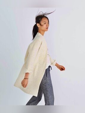Madewell Langley Swing Sweater Coat Sz XS Wool blend donegal vanilla oversized